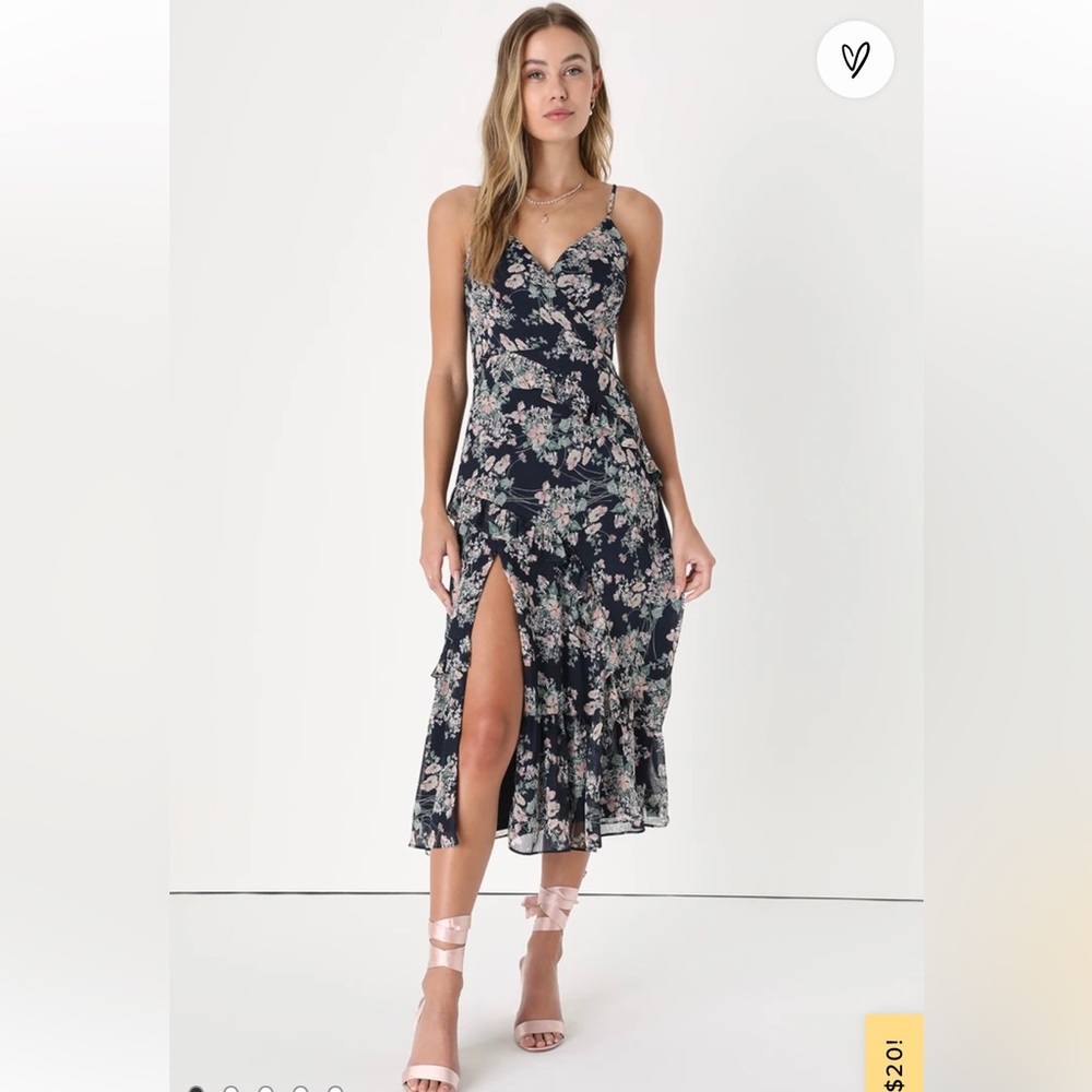 Lulu's Floral Midi Dress in Black and Pink